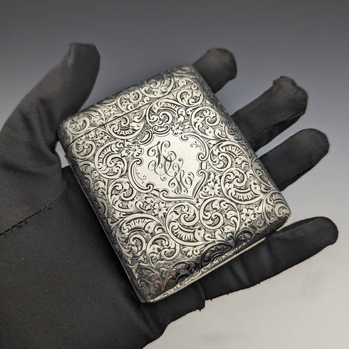 1912 British Antique Sterling Silver Double Hinge Cigarette Case 78g Smith and Bartlam